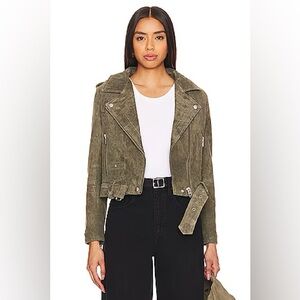 Blank NYC Suede Leather Moto Jacket in Herb Green